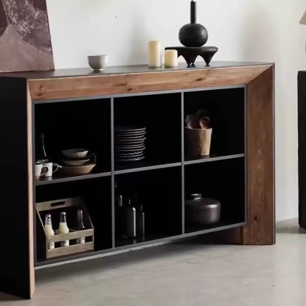 Vitrine de rangement ouverte moderne en pin noir et brun
