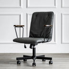 Élégant fauteuil de bureau pivotant en métal et cuir gris avec roulettes
