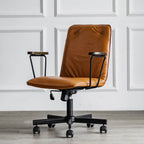 Élégant fauteuil de bureau pivotant en métal et cuir gris avec roulettes