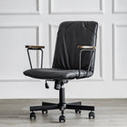 Élégant fauteuil de bureau pivotant en métal et cuir gris avec roulettes
