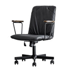 Élégant fauteuil de bureau pivotant en métal et cuir gris avec roulettes
