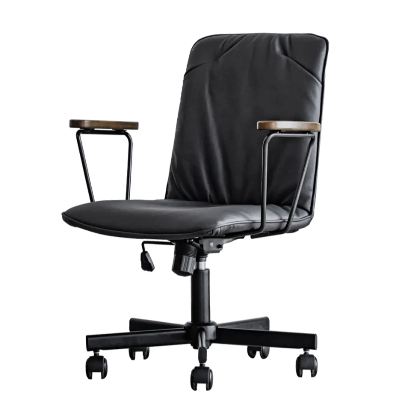 Élégant fauteuil de bureau pivotant en métal et cuir gris avec roulettes