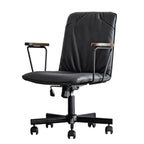Élégant fauteuil de bureau pivotant en métal et cuir gris avec roulettes