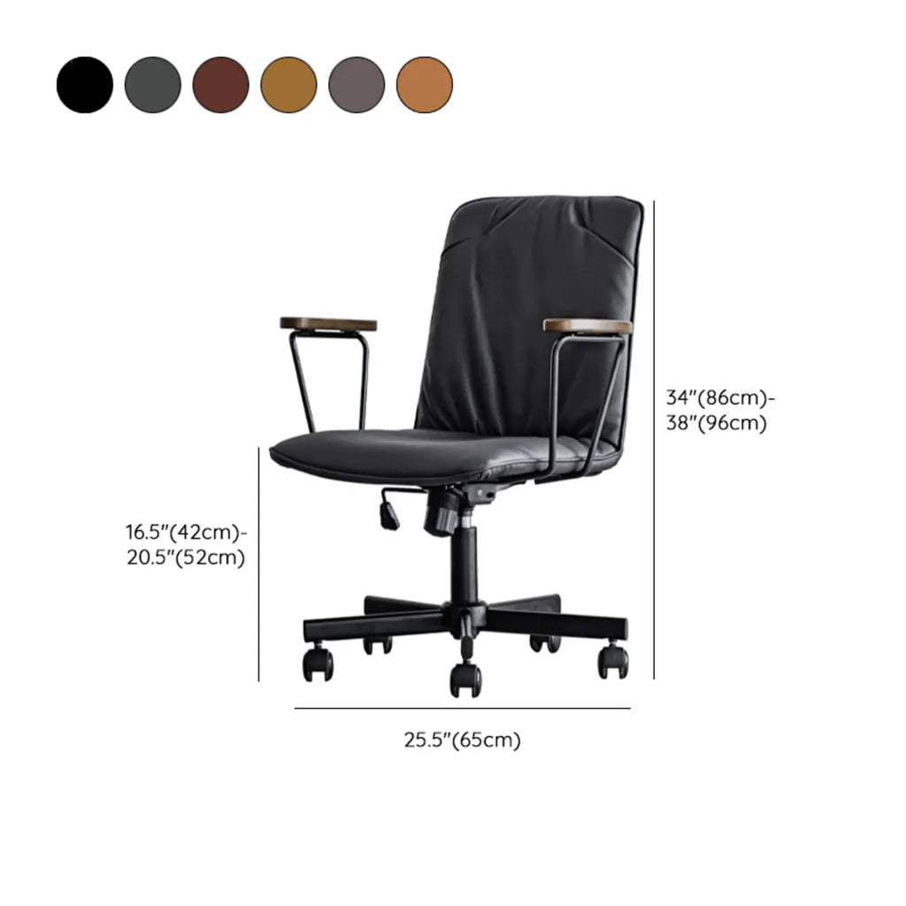 Élégant fauteuil de bureau pivotant en métal et cuir gris avec roulettes