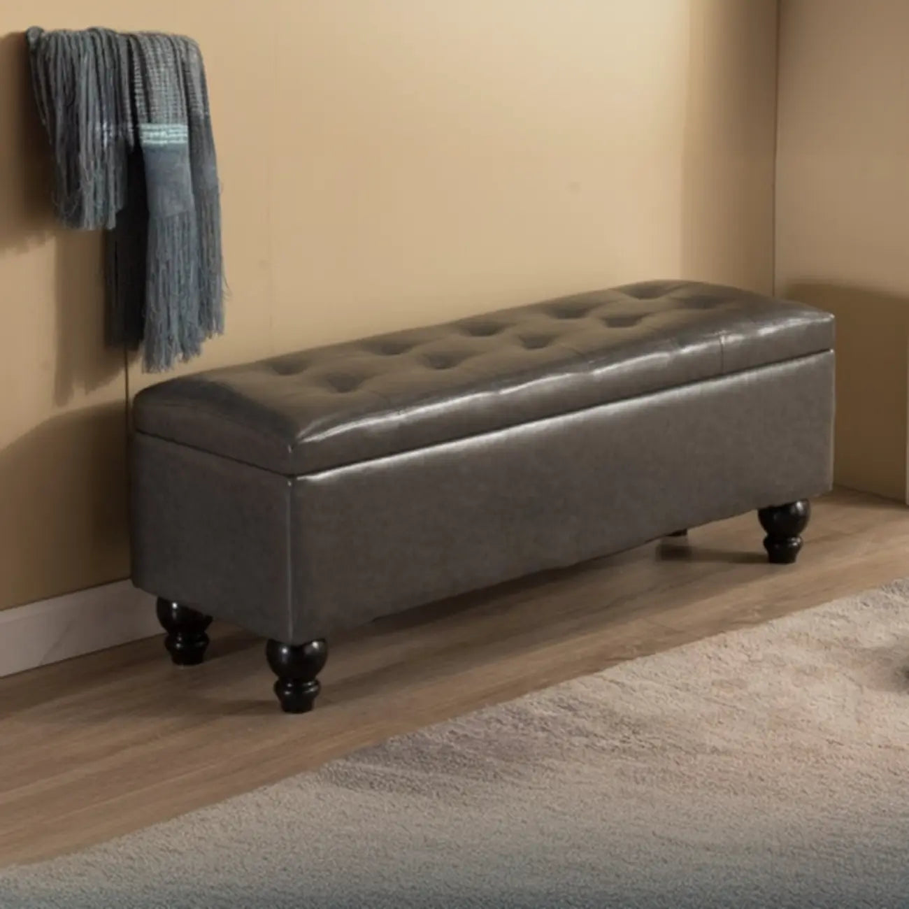 Banc d'entrée moderne avec couvercle rabattable et rangement en similicuir