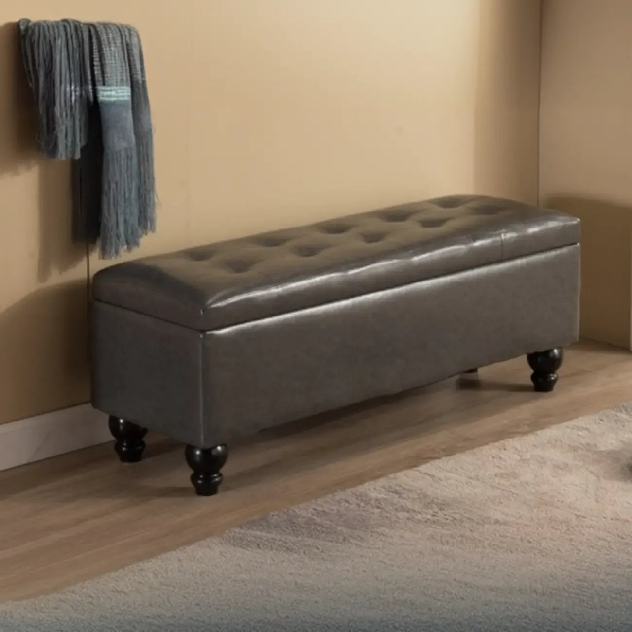 Banc d'entrée moderne avec couvercle rabattable et rangement en similicuir