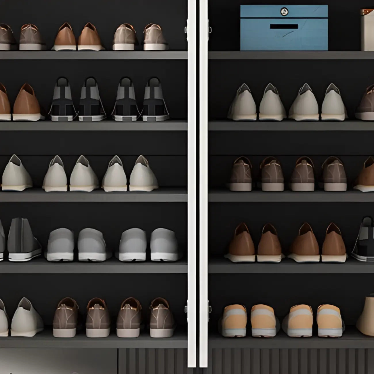 Meuble à chaussures tendance en bois gris et blanc avec plateau d'exposition