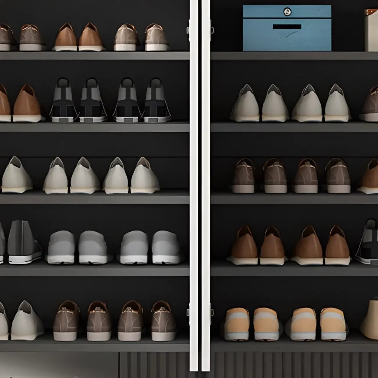 Meuble à chaussures tendance en bois gris et blanc avec plateau d'exposition