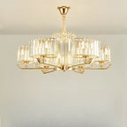 Lustre rond en cristal avec anneau doré glamour