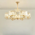 Lustre rond en cristal avec anneau doré glamour