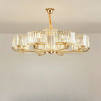 Lustre rond en cristal avec anneau doré glamour