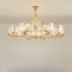 Lustre rond en cristal avec anneau doré glamour