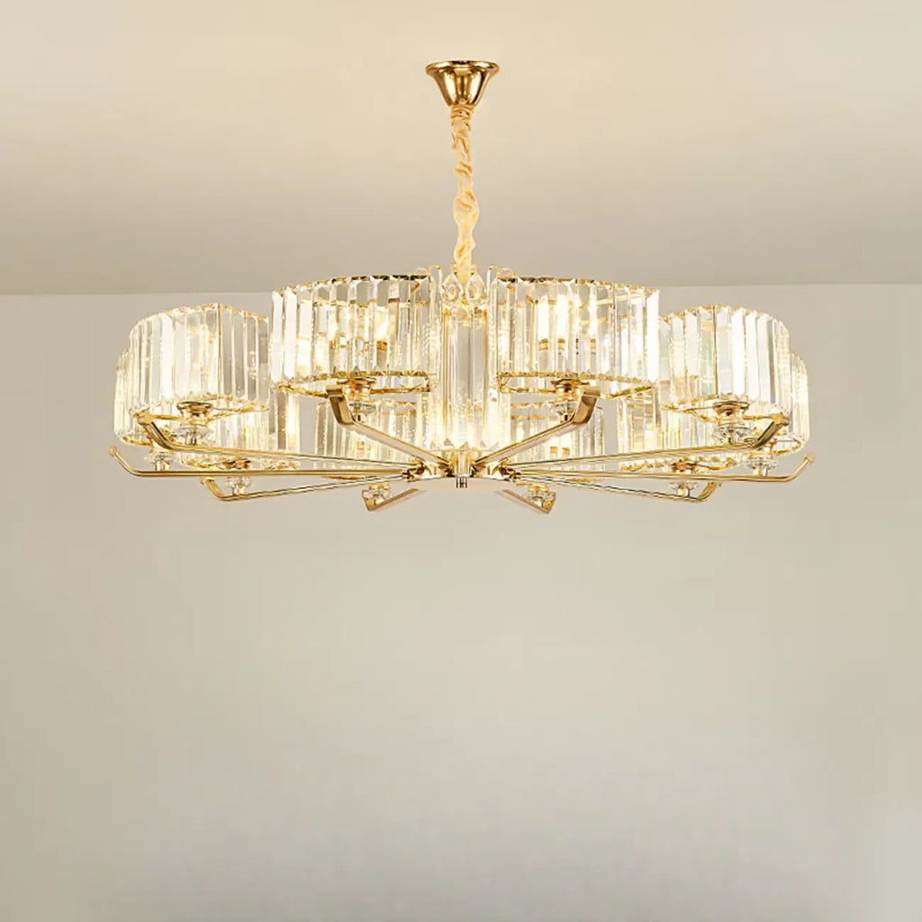 Lustre rond en cristal avec anneau doré glamour