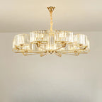 Lustre rond en cristal avec anneau doré glamour