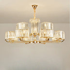 Lustre rond en cristal avec anneau doré glamour