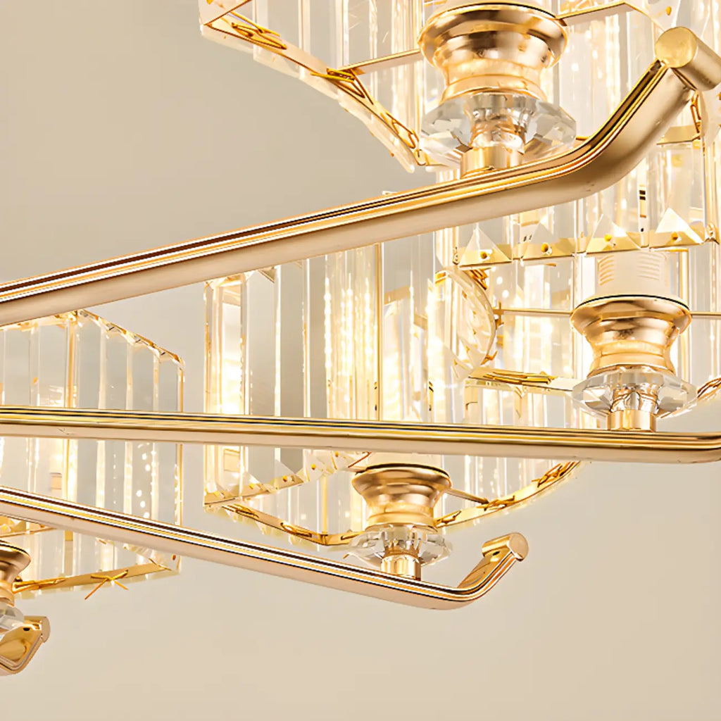 Lustre rond en cristal avec anneau doré glamour