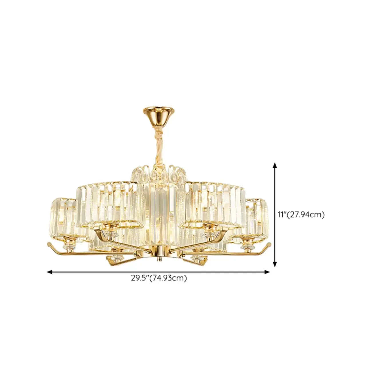Lustre rond en cristal avec anneau doré glamour