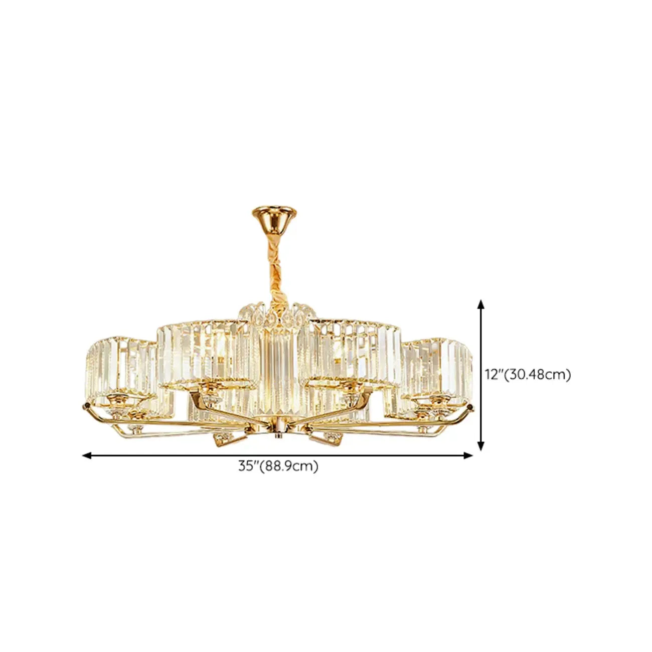 Lustre rond en cristal avec anneau doré glamour