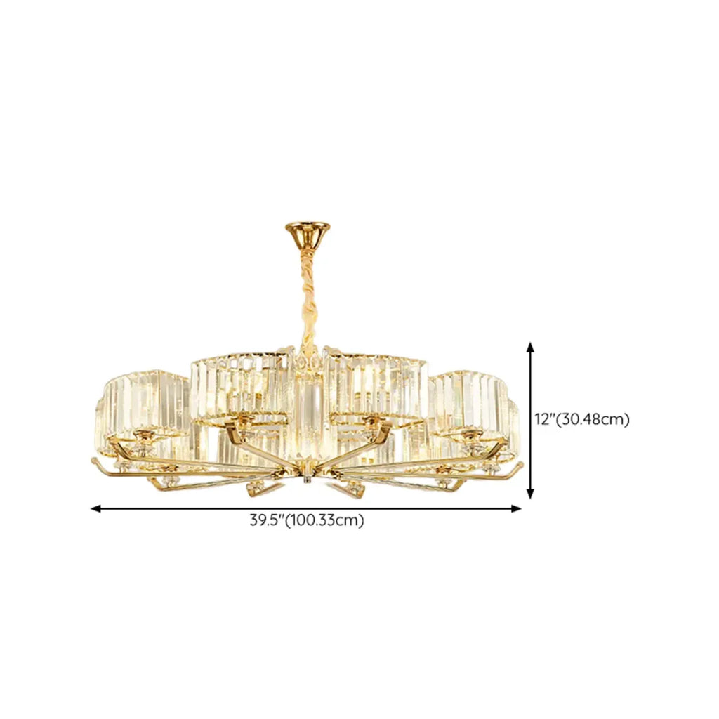 Lustre rond en cristal avec anneau doré glamour