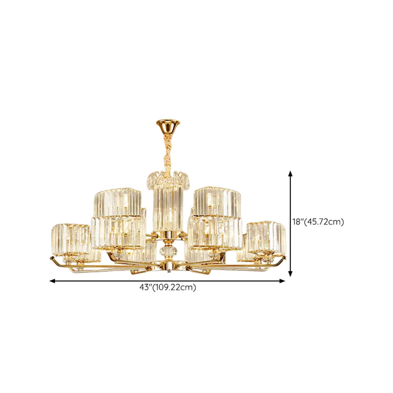 Lustre rond en cristal avec anneau doré glamour