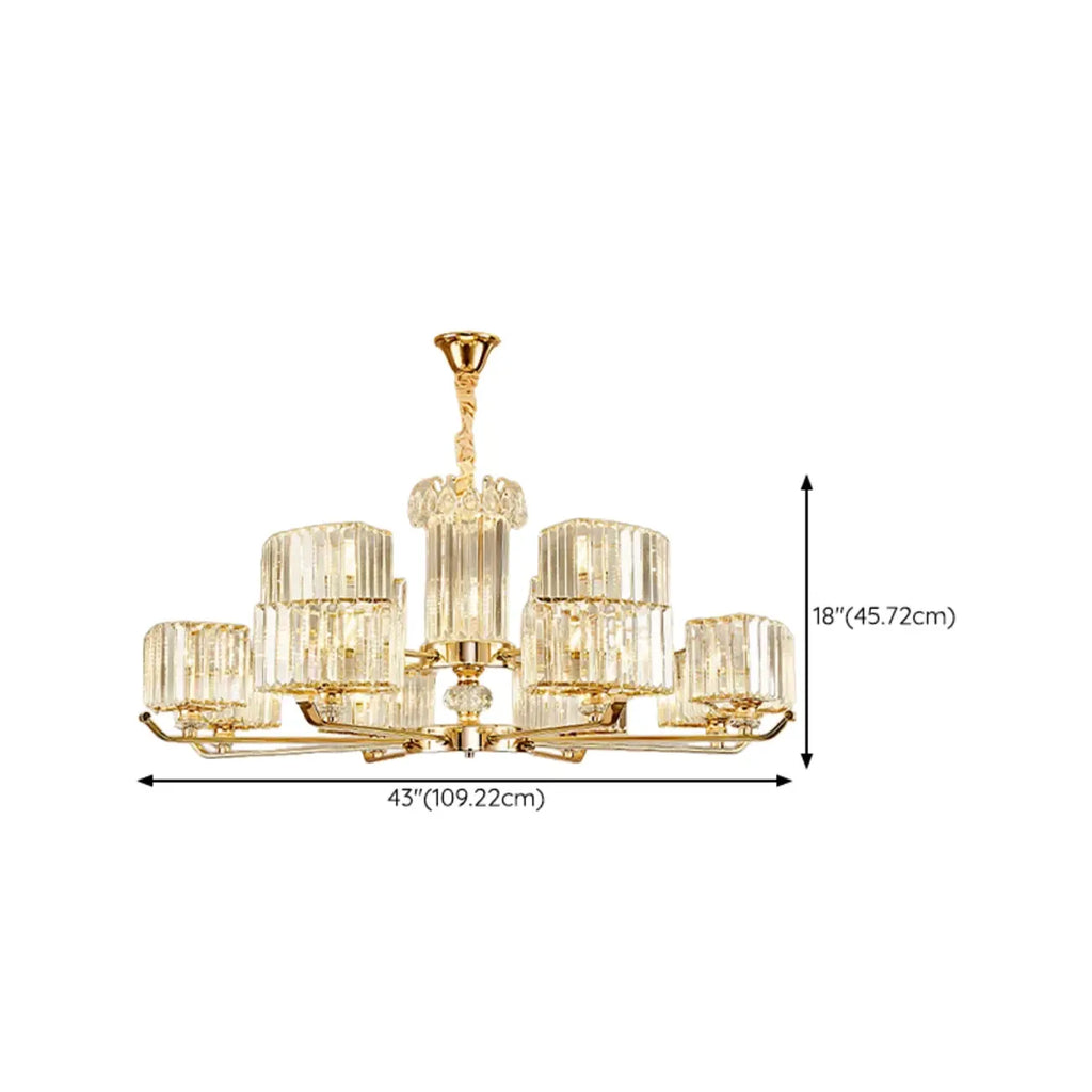 Lustre rond en cristal avec anneau doré glamour