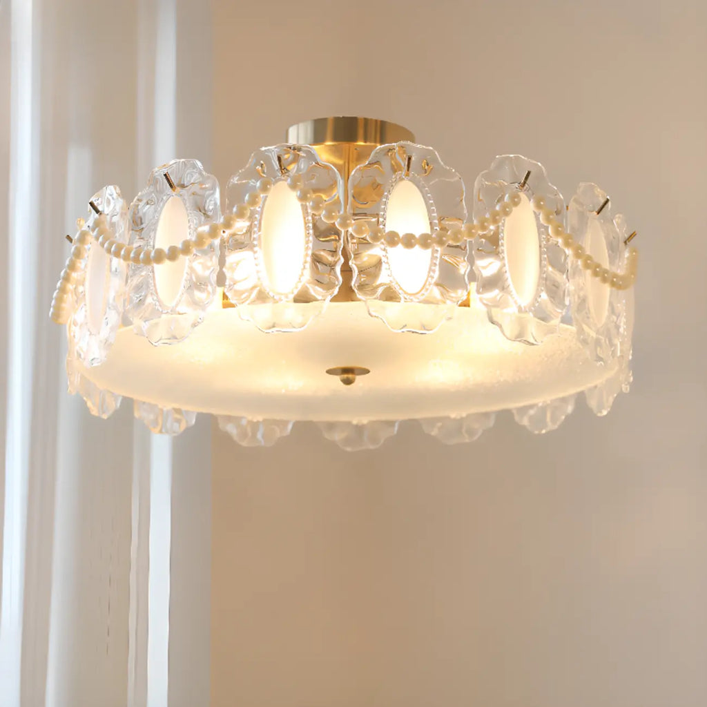 Plafonnier semi-encastré doré élégant en forme de tambour en verre