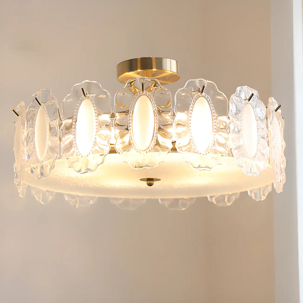 Plafonnier semi-encastré doré élégant en forme de tambour en verre