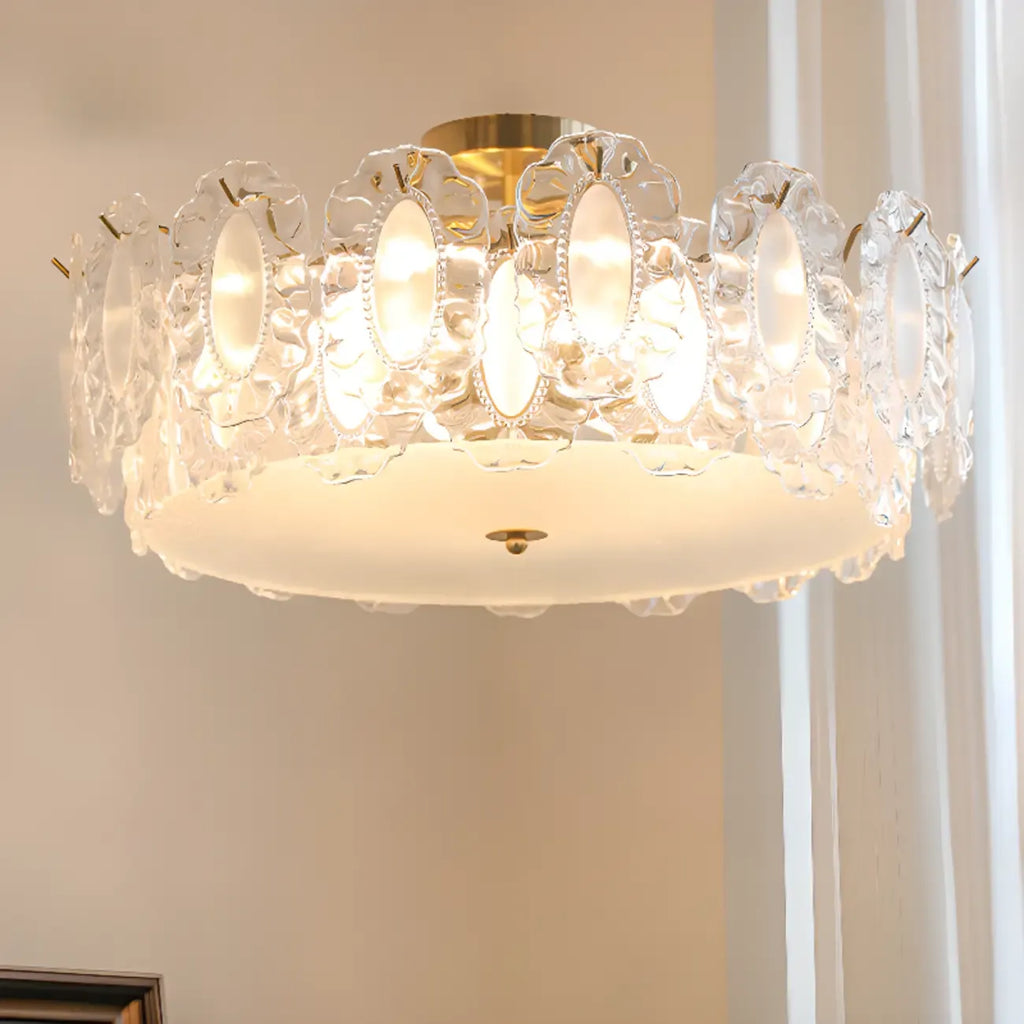 Plafonnier semi-encastré doré élégant en forme de tambour en verre