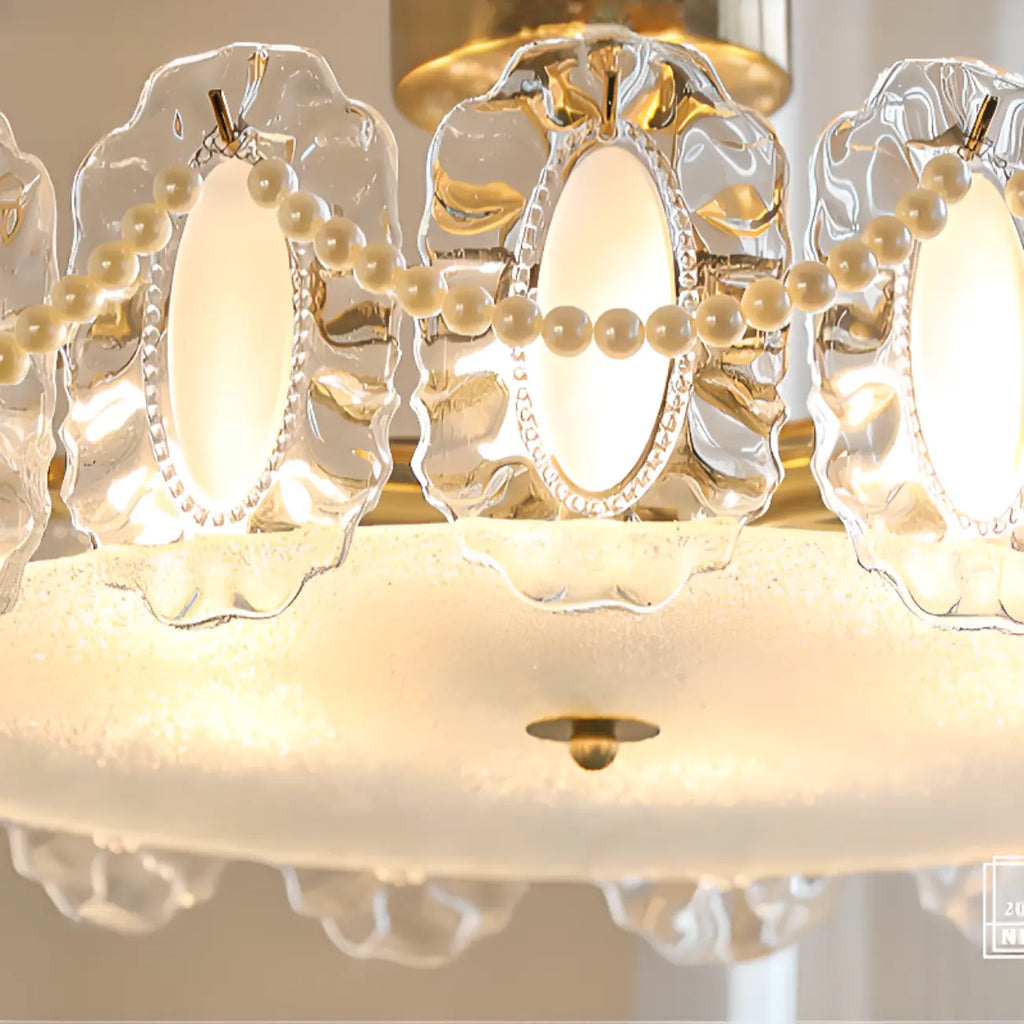 Plafonnier semi-encastré doré élégant en forme de tambour en verre