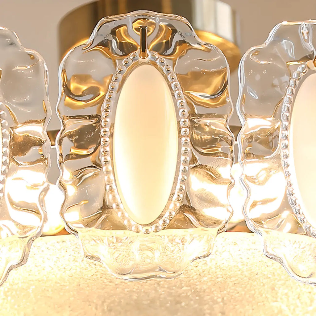 Plafonnier semi-encastré doré élégant en forme de tambour en verre