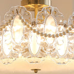 Plafonnier semi-encastré doré élégant en forme de tambour en verre