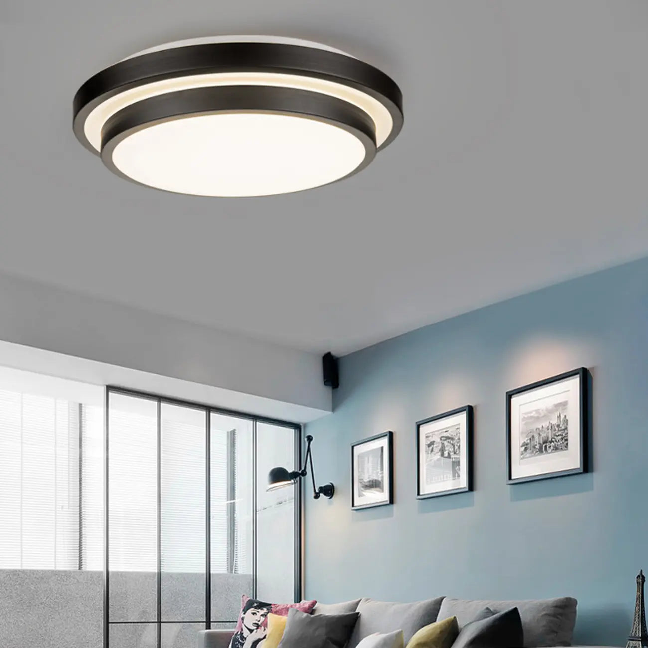 Plafonnier encastré rond industriel noir à LED blanc chaud