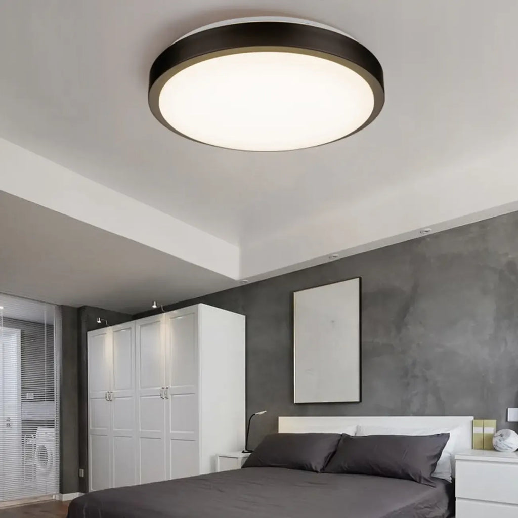 Plafonnier encastré rond industriel noir à LED blanc chaud