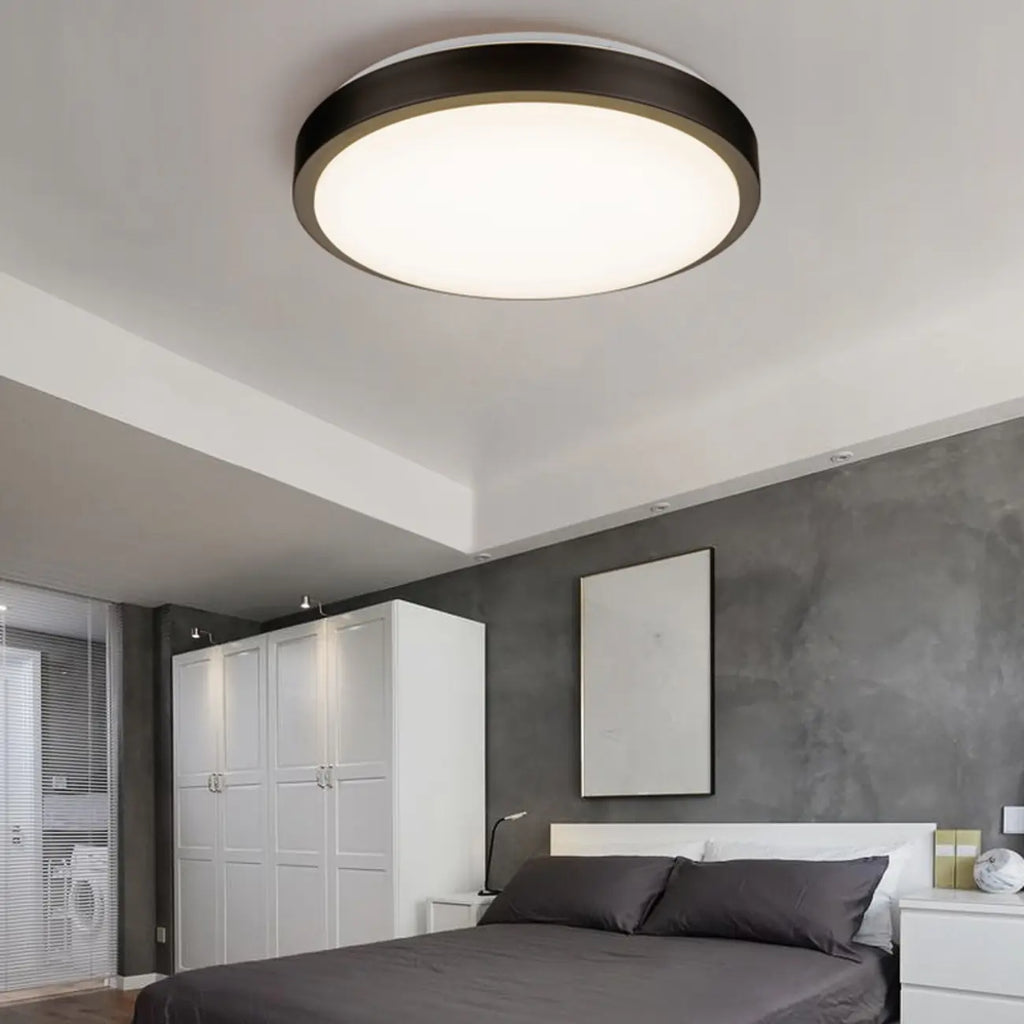 Plafonnier encastré rond industriel noir à LED blanc chaud