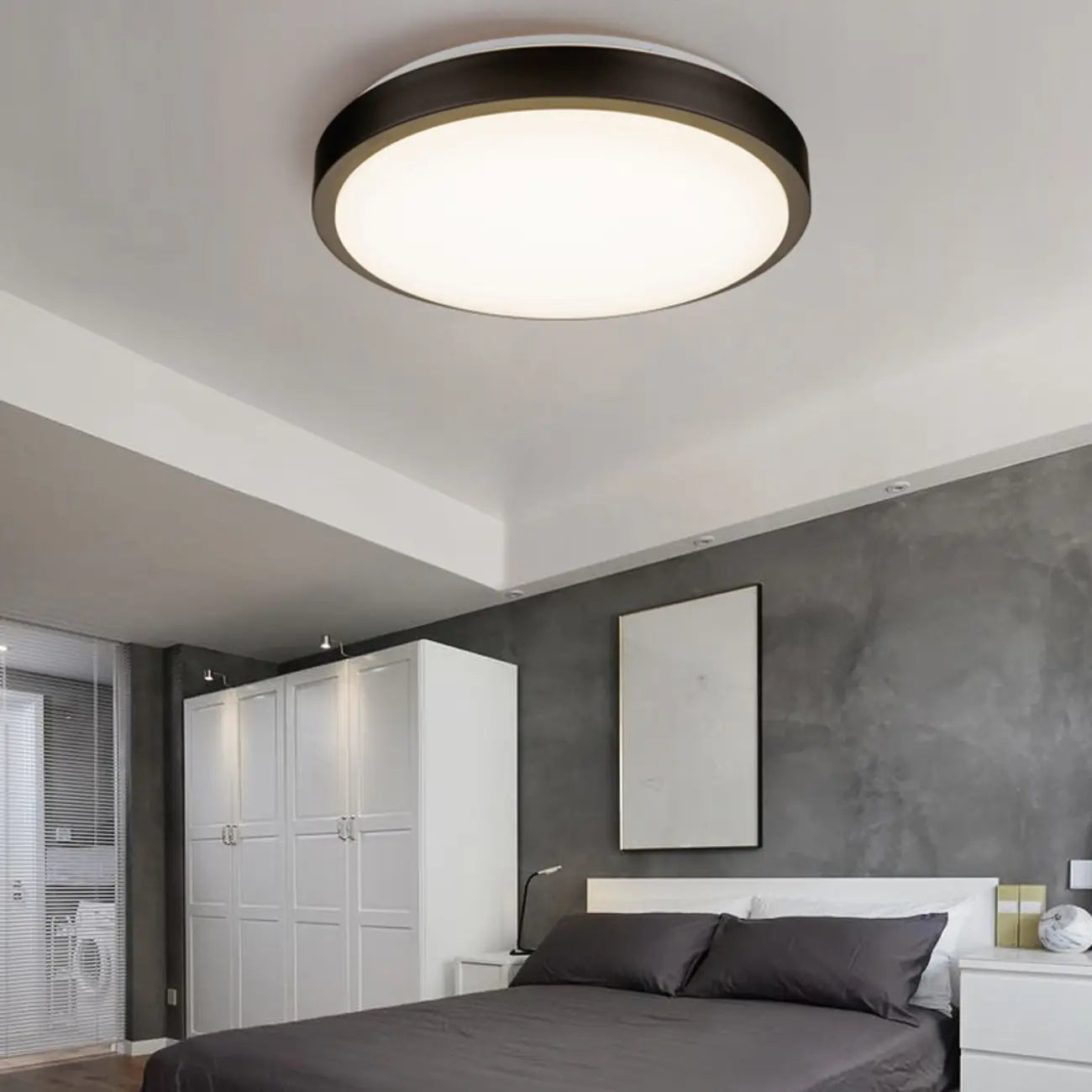Plafonnier encastré rond industriel noir à LED blanc chaud