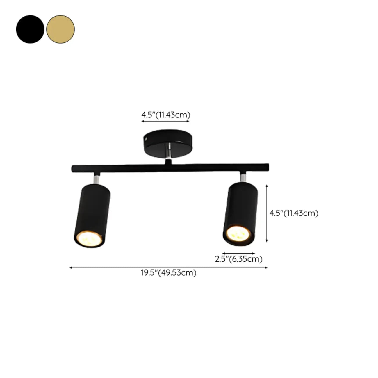 Luminaire sur rail métallique cylindrique semi-encastré moderne