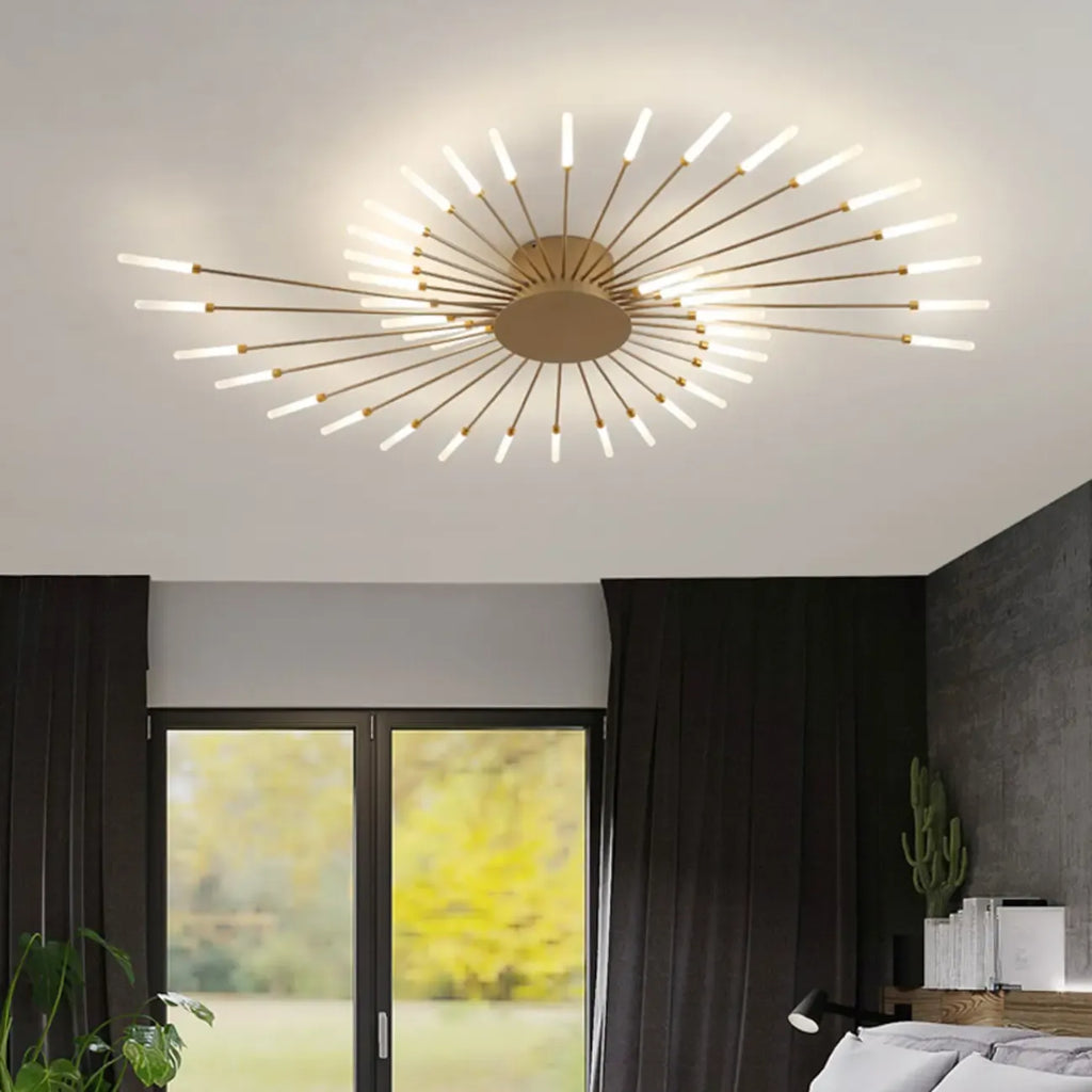 Plafonnier LED moderne doré à effet soleil