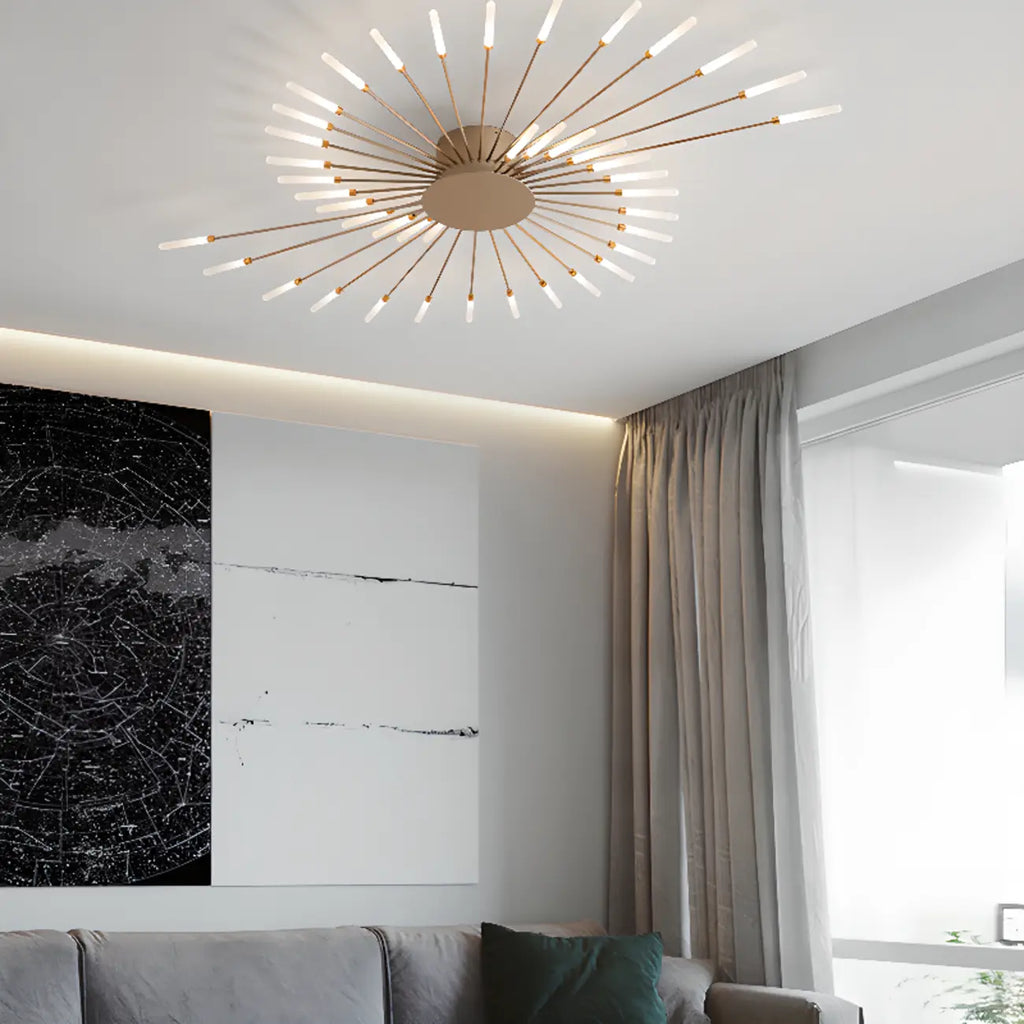 Plafonnier LED moderne doré à effet soleil
