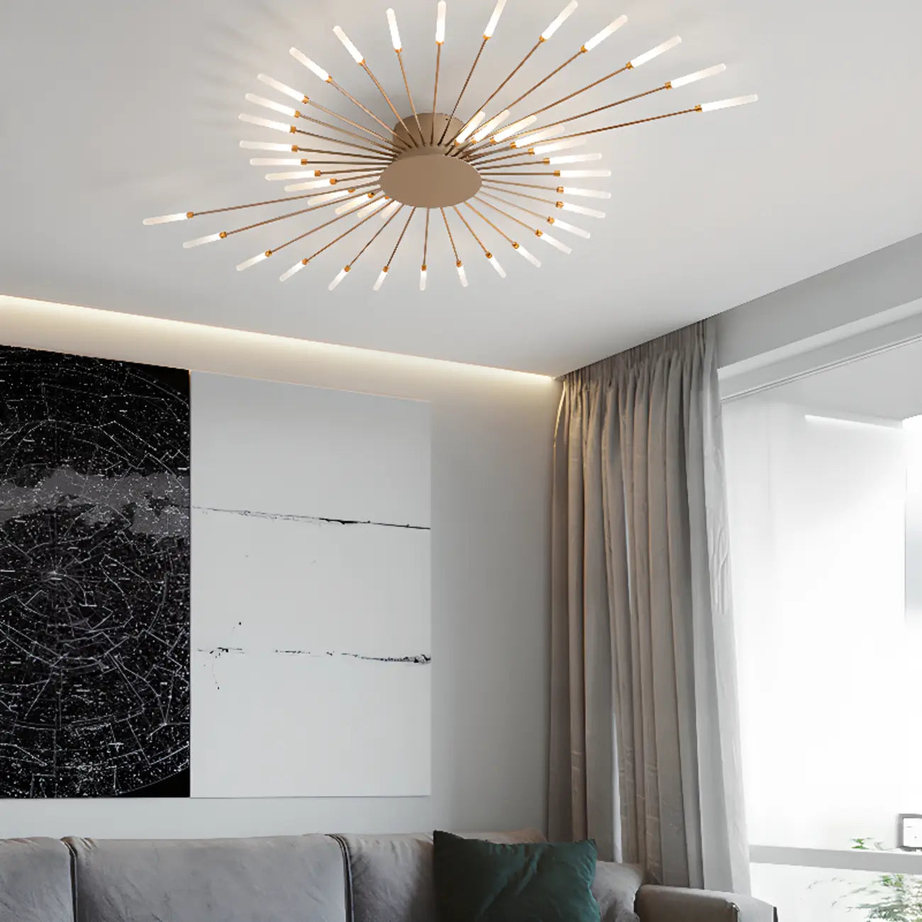 Plafonnier LED moderne doré à effet soleil