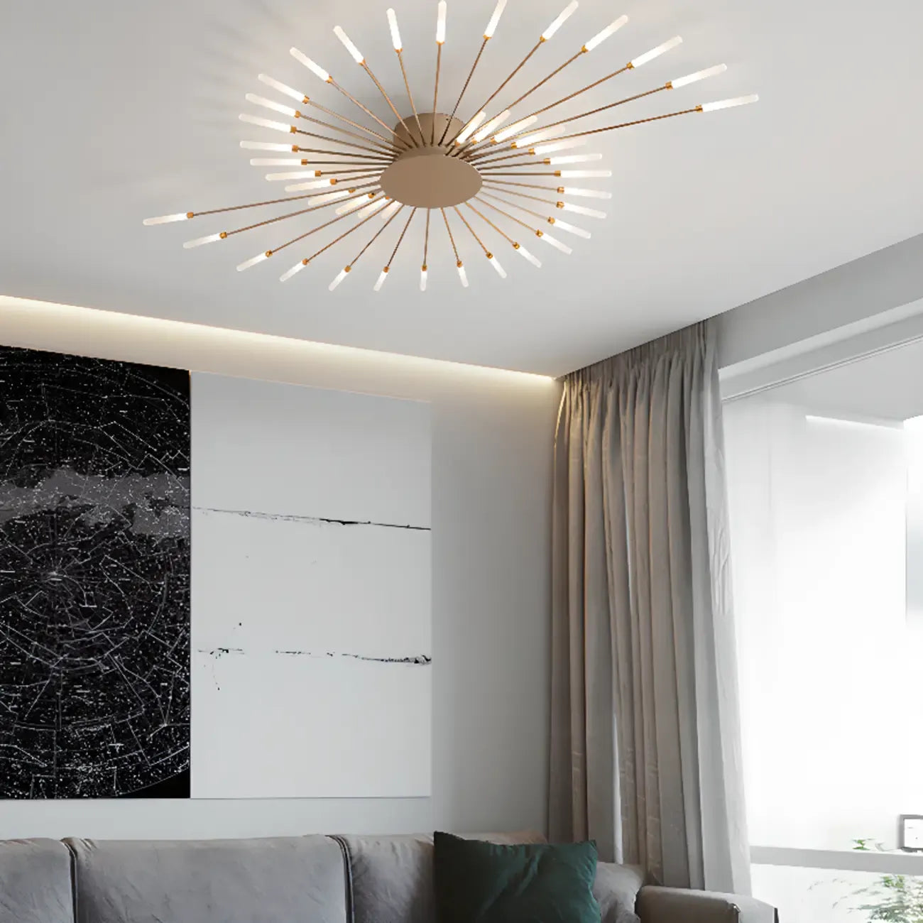 Plafonnier LED moderne doré à effet soleil