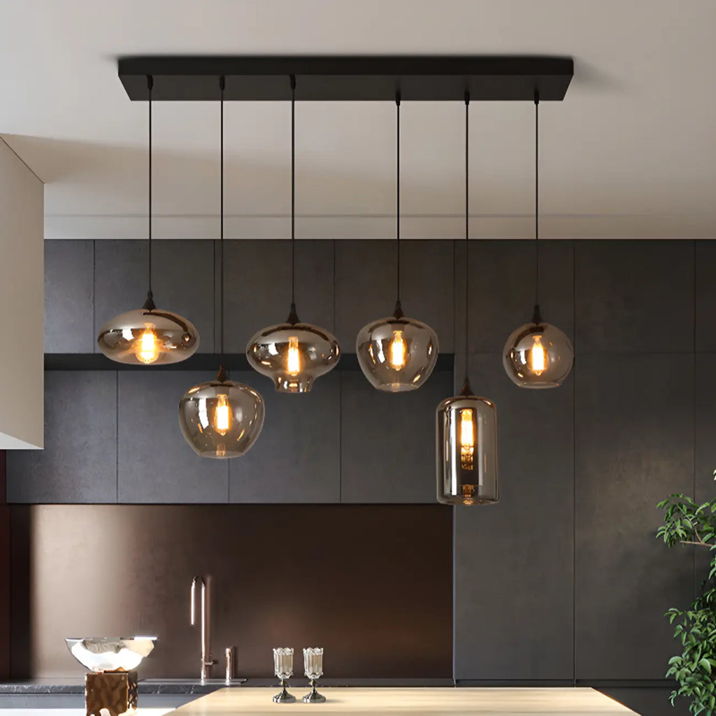 Suspension moderne en verre gris pour îlot de cuisine