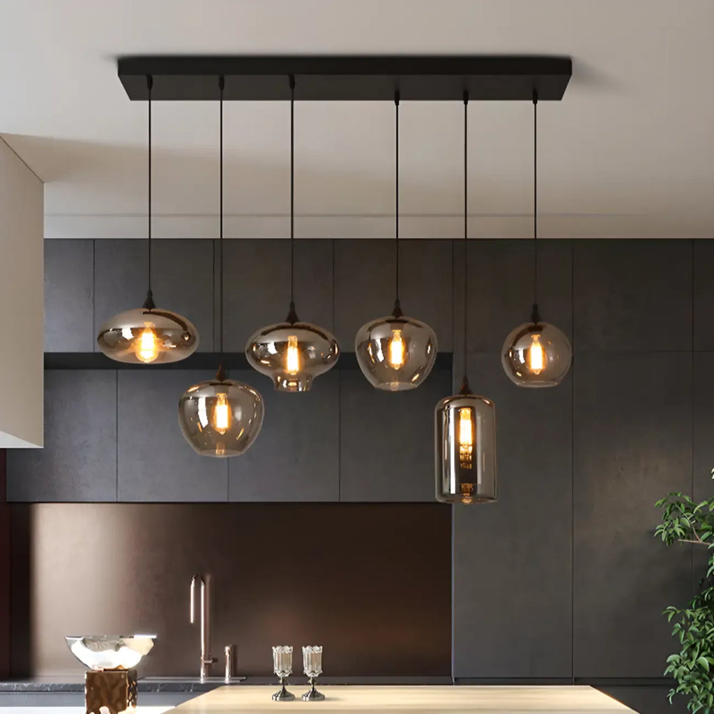 Suspension moderne en verre gris pour îlot de cuisine