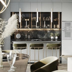 Sgabello da bar Art Déco in cotone imbottito, oro e verde