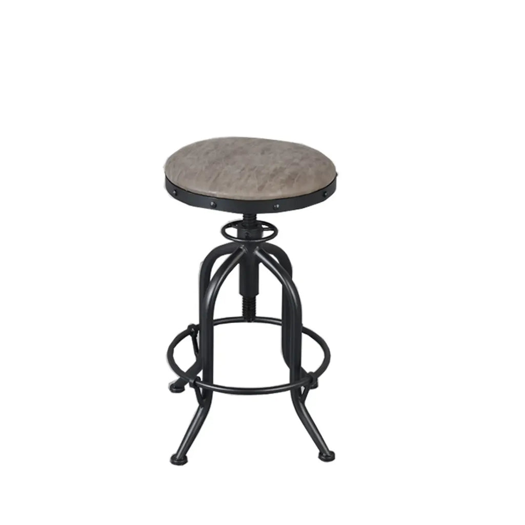 Tabourets de bar industriels ronds réglables en bois et métal avec dossier