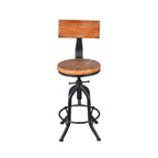 Tabourets de bar industriels ronds réglables en bois et métal avec dossier