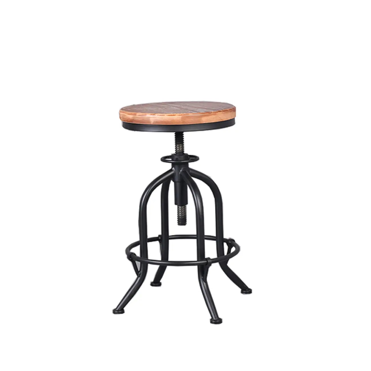 Tabourets de bar industriels ronds réglables en bois et métal avec dossier