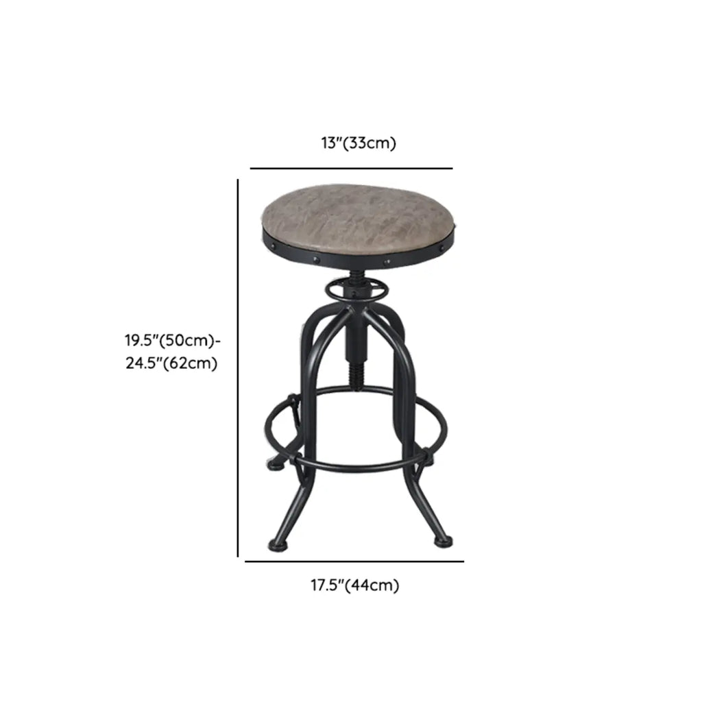 Tabourets de bar industriels ronds réglables en bois et métal avec dossier