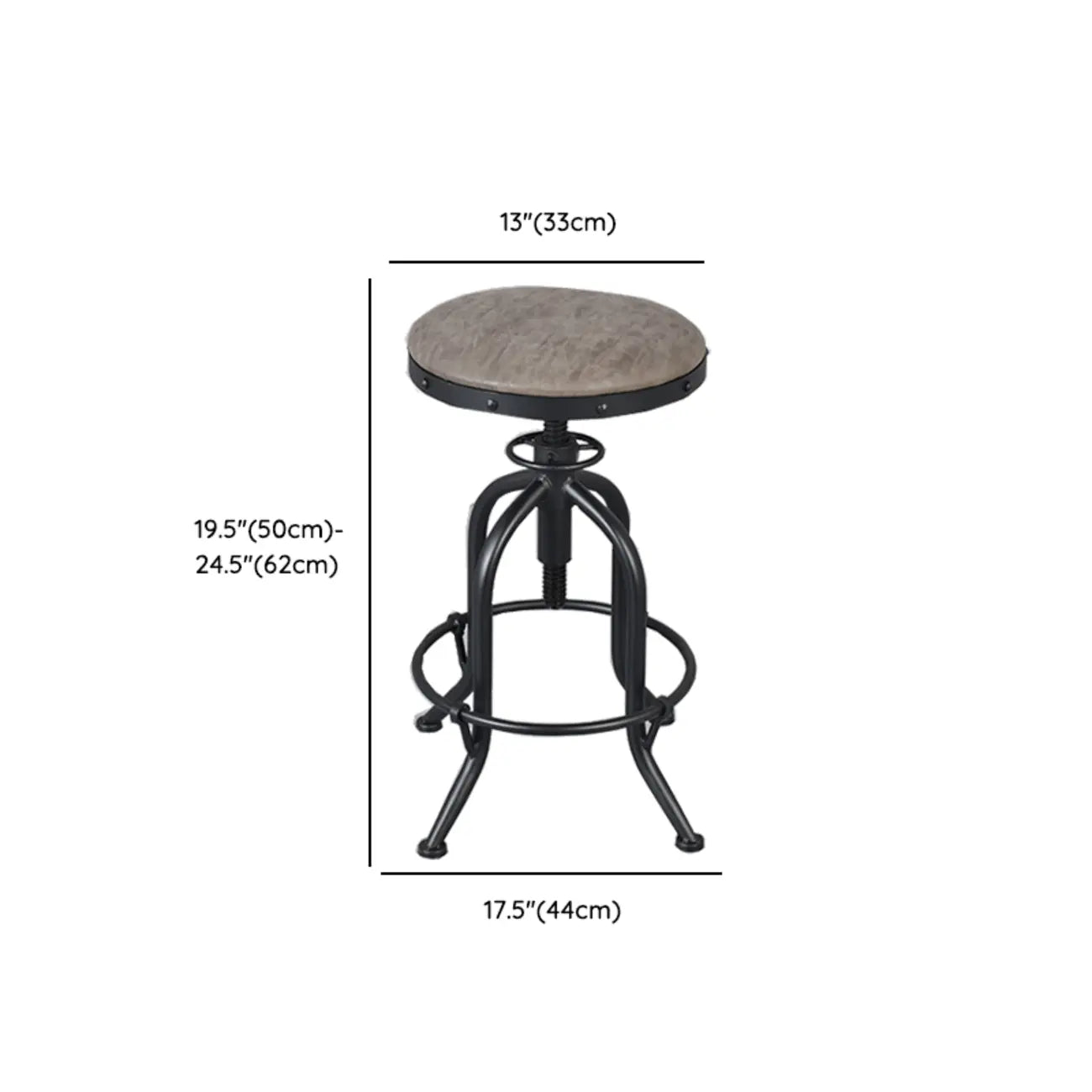 Tabourets de bar industriels ronds réglables en bois et métal avec dossier
