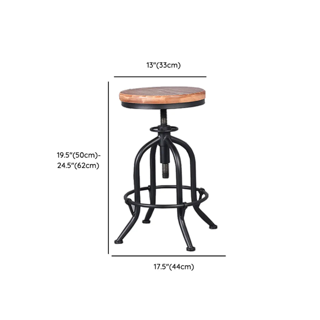 Tabourets de bar industriels ronds réglables en bois et métal avec dossier