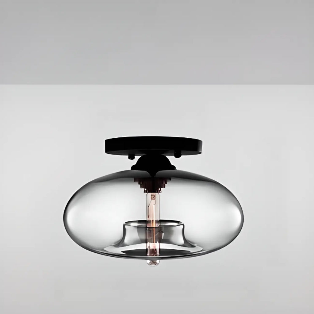 Plafonnier semi-encastré industriel avec abat-jour cylindrique en verre transparent
